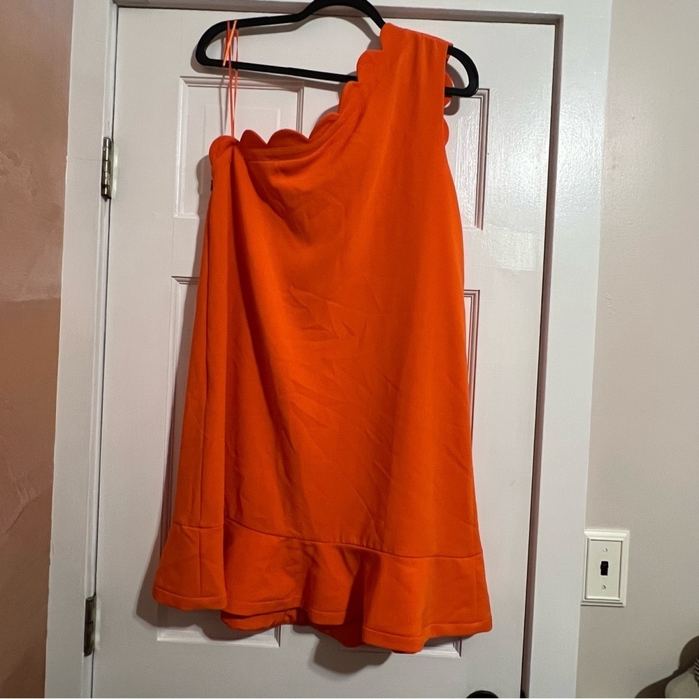 #112 VICTORIA BECKHAM X TARGET ORANGE ONE-SHOULDER DRESS W. SCALLOP DETAIL XL - Picture 2 of 5